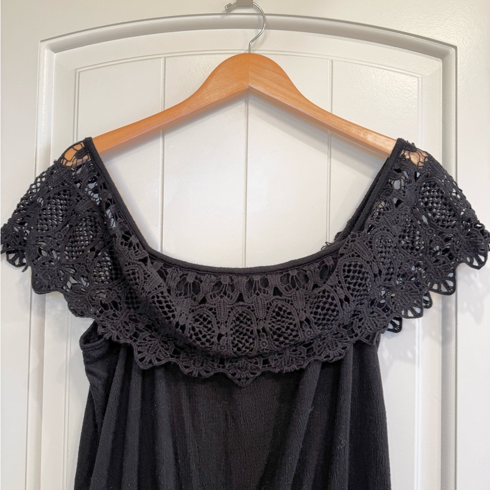 π 6/$60 Jessica Simpson Onesie Pockets Off Shoulder Black Lace Trim Size XL - Picture 3 of 8